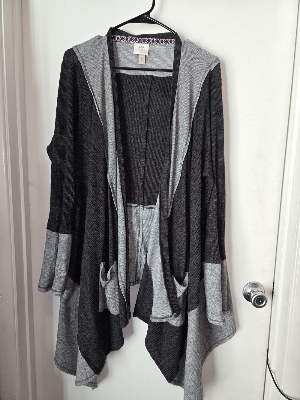 Cato Two-Tone Gray Open Front Hooded Sweater